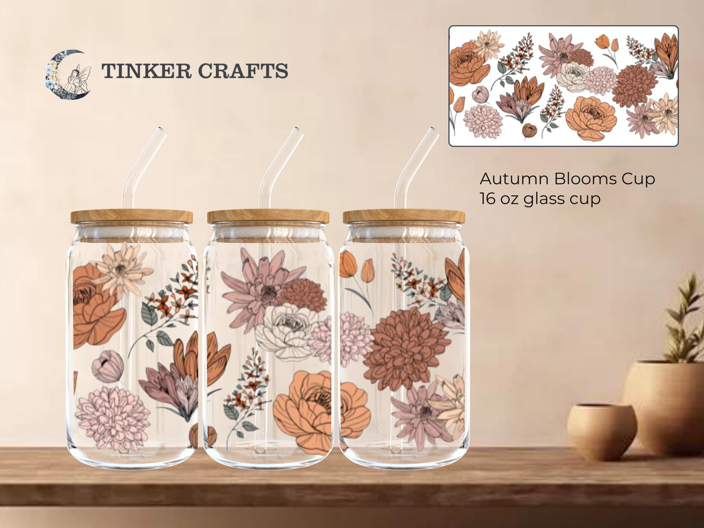 Autumn Blooms Glass Cup