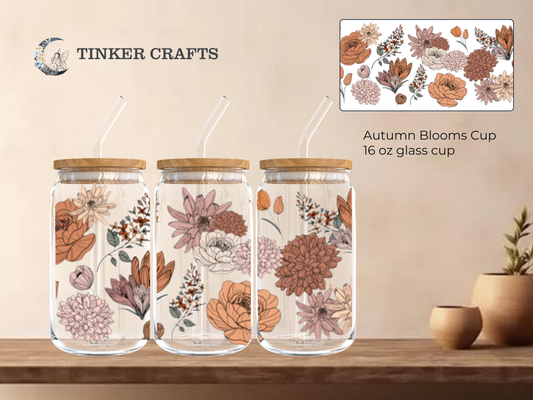 Autumn Blooms Glass Cup