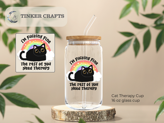 Cat Therapy Glass Cup