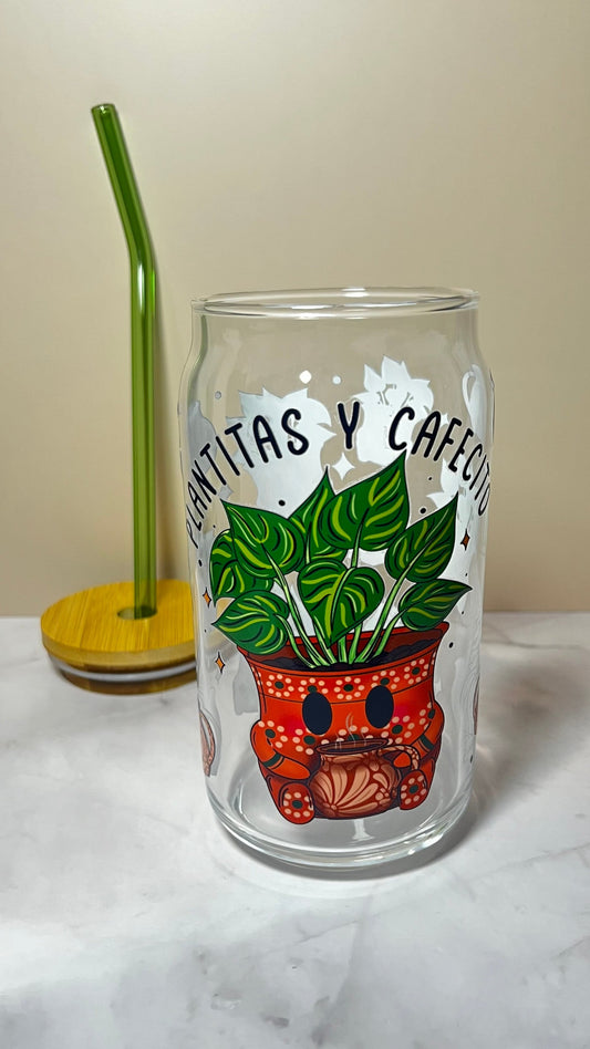 Plantitas Y Cafecito Glass Cup