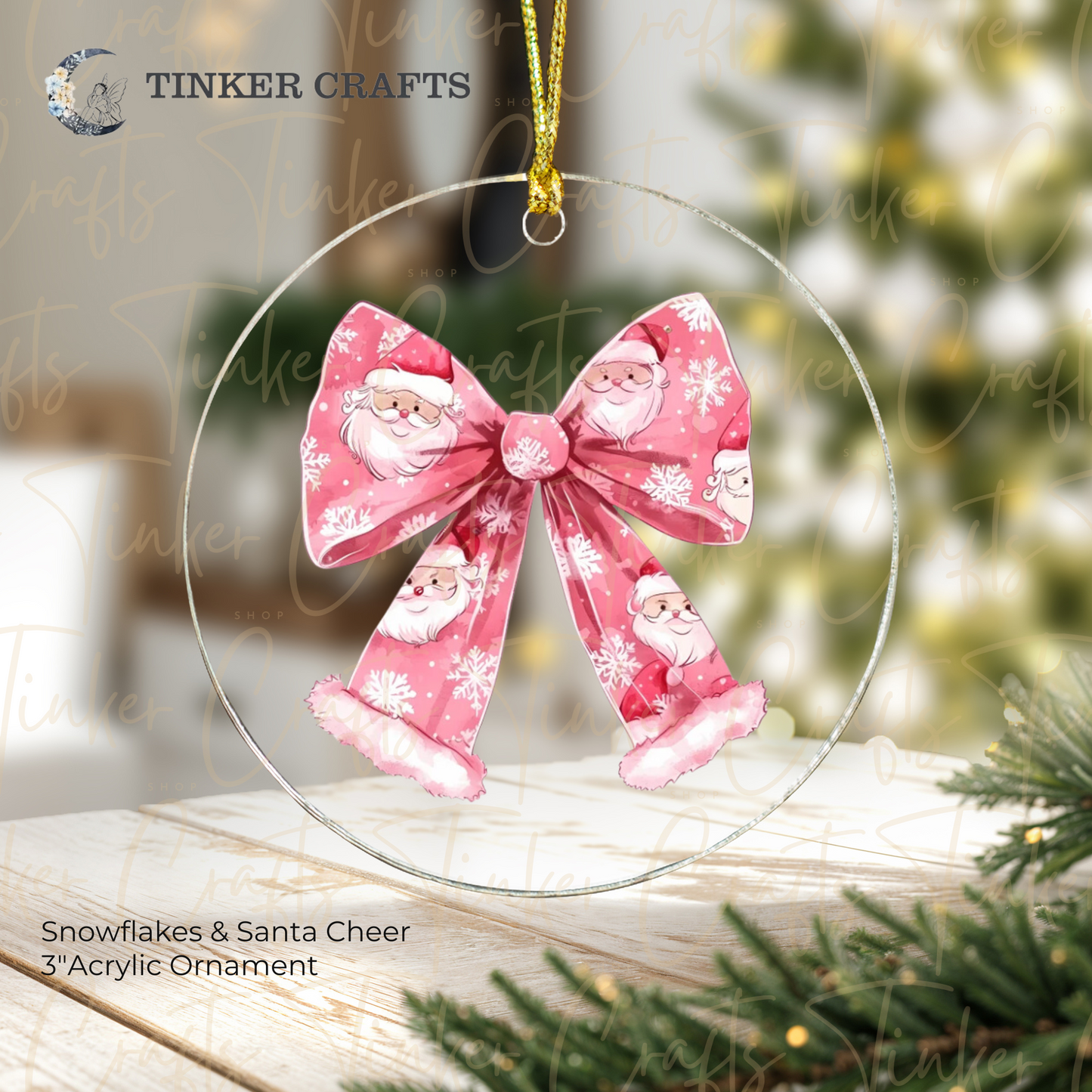 Snowflakes & Santa Cheer Ornament