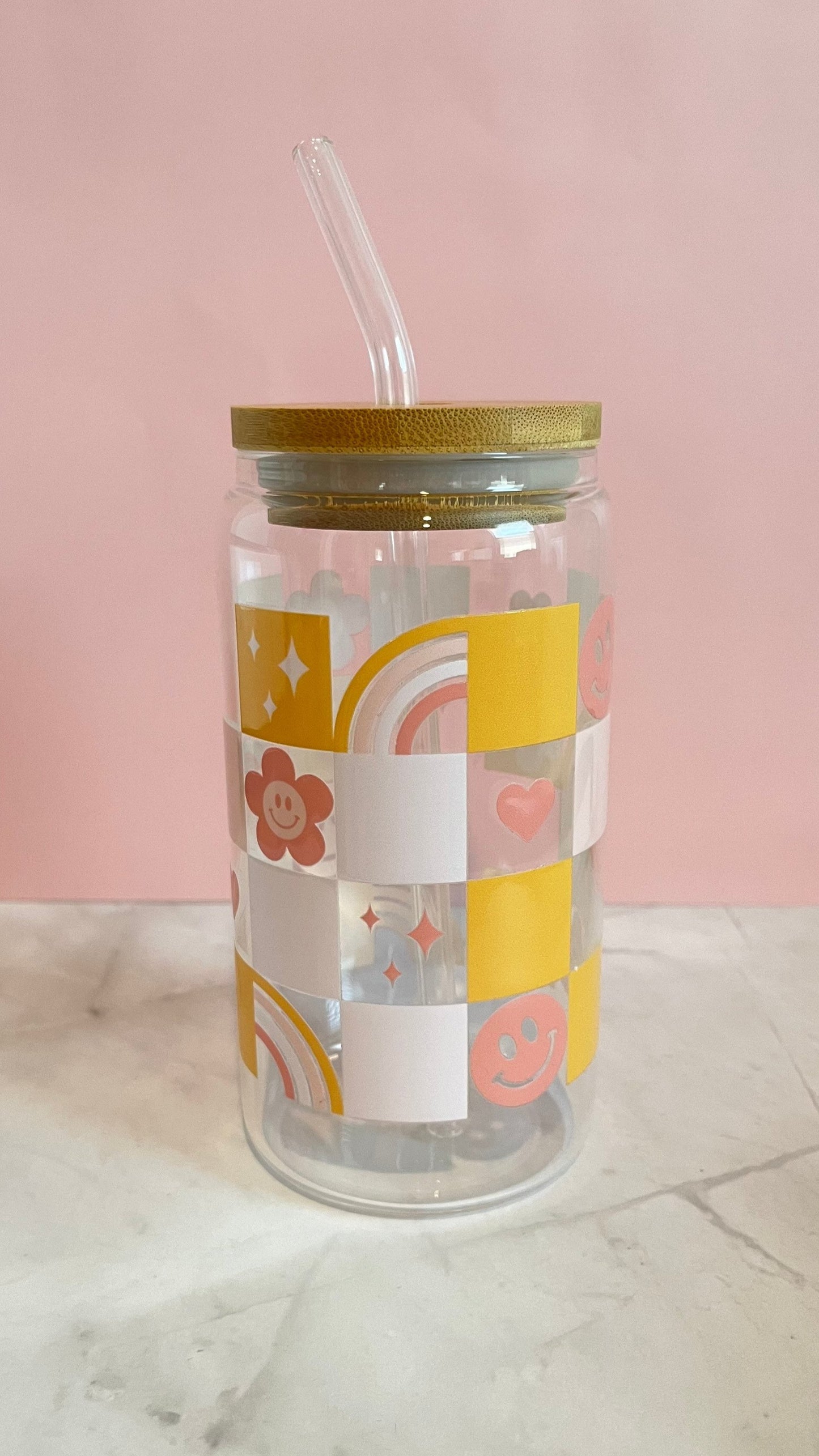 Groovy Sunshine Smiles Glass Cup