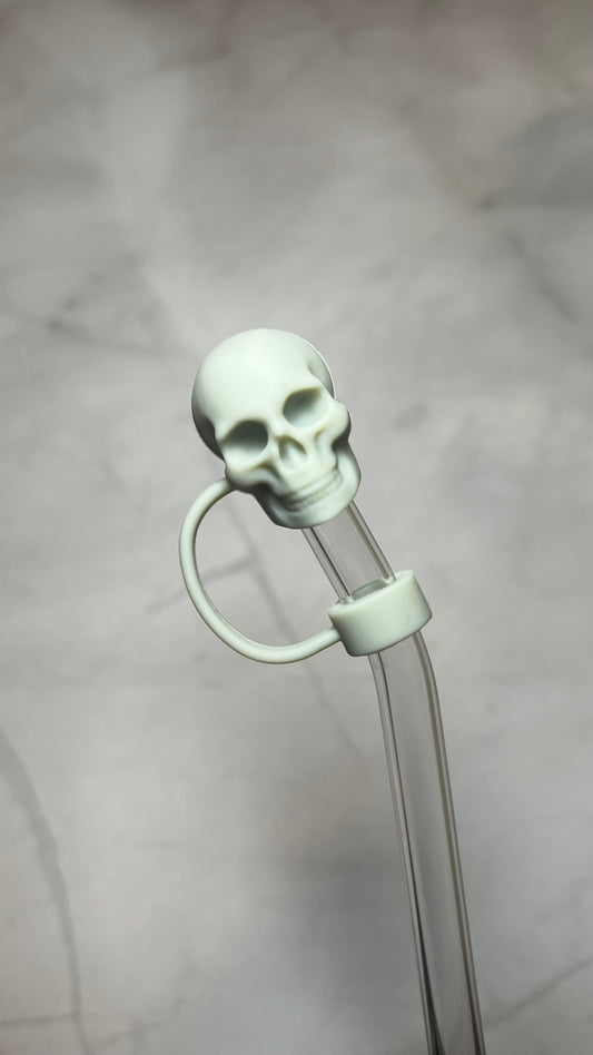 Light Grey Skull Straw Topper