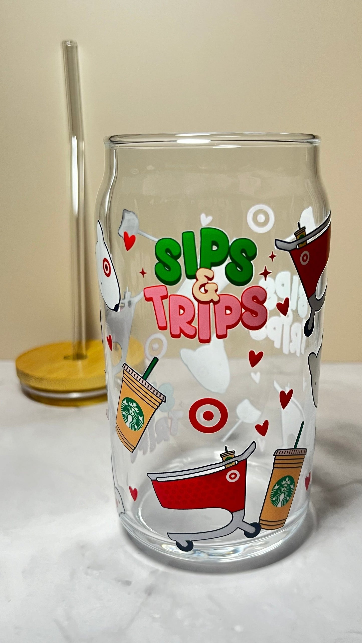 Sips and Trips Glass Cup