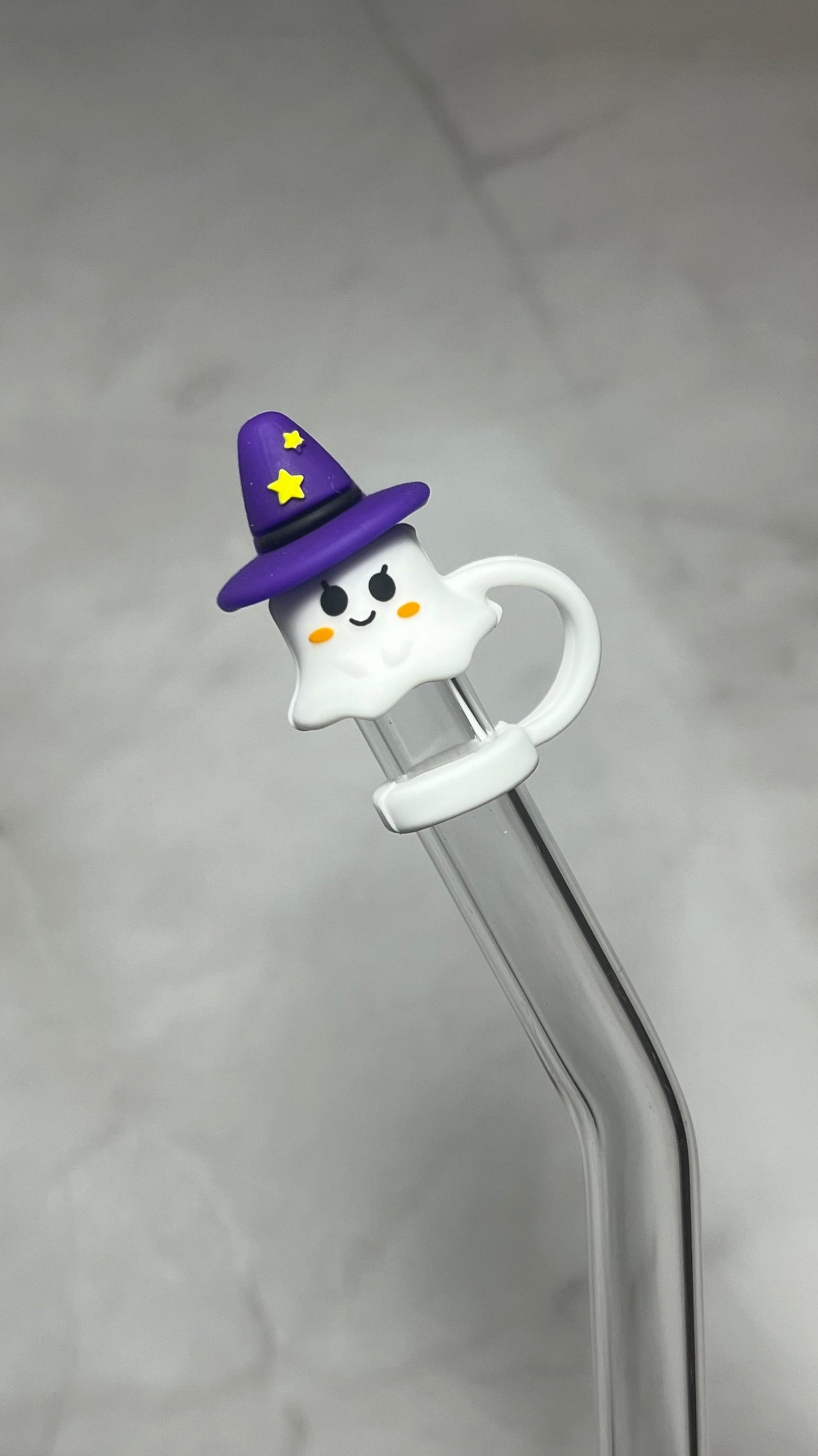 Witchy Ghost with Purple Hat Straw Topper