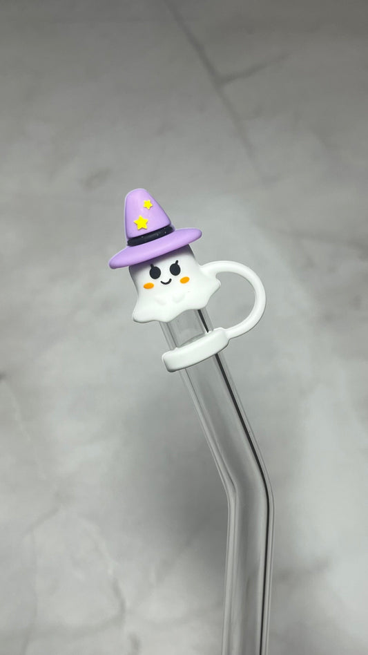 Witchy Ghost with Light Purple Hat Straw Topper